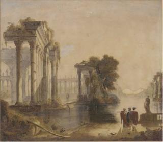 George Barret, Jun., O.W.S. - Figures In An Arcadian Landscape