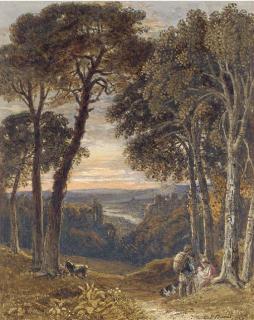 George Barret, Jun., O.W.S. - Travellers In An Arcadian Landscape