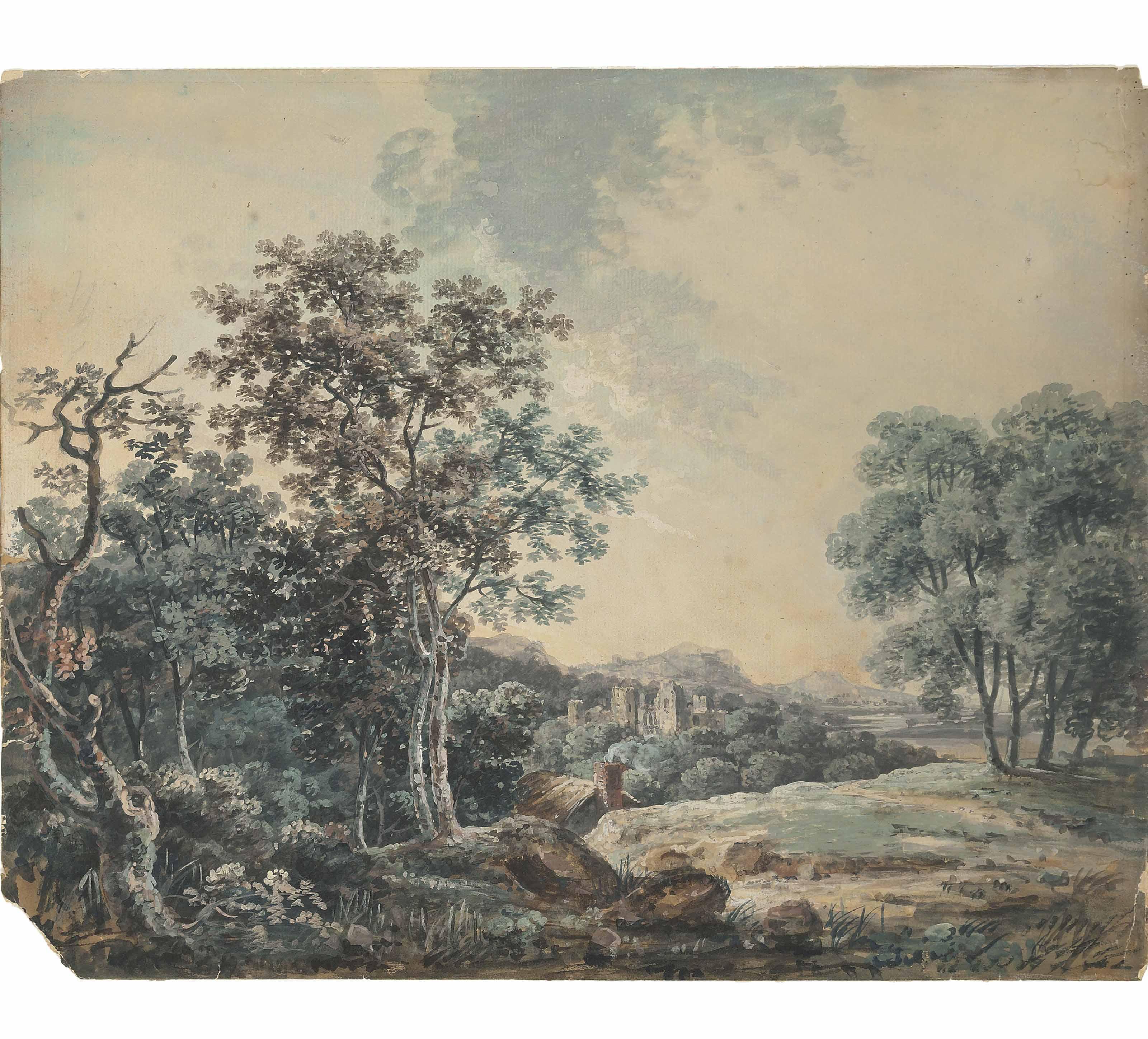 George Barret, R.A. - A mountainous river landscape; and A ruined castle in a wooded landscape (illustrated)