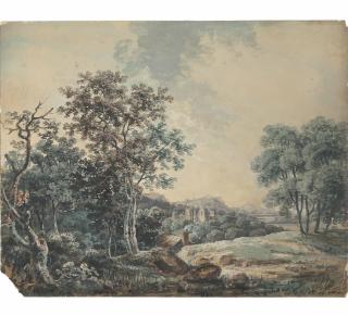 George Barret, R.A. - A mountainous river landscape; and A ruined castle in a wooded landscape (illustrated)
