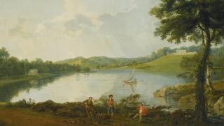 George Barret, R.A. - Prospect Of Gatton Park, Surrey, From The Lake, With Rustics In The Foreground