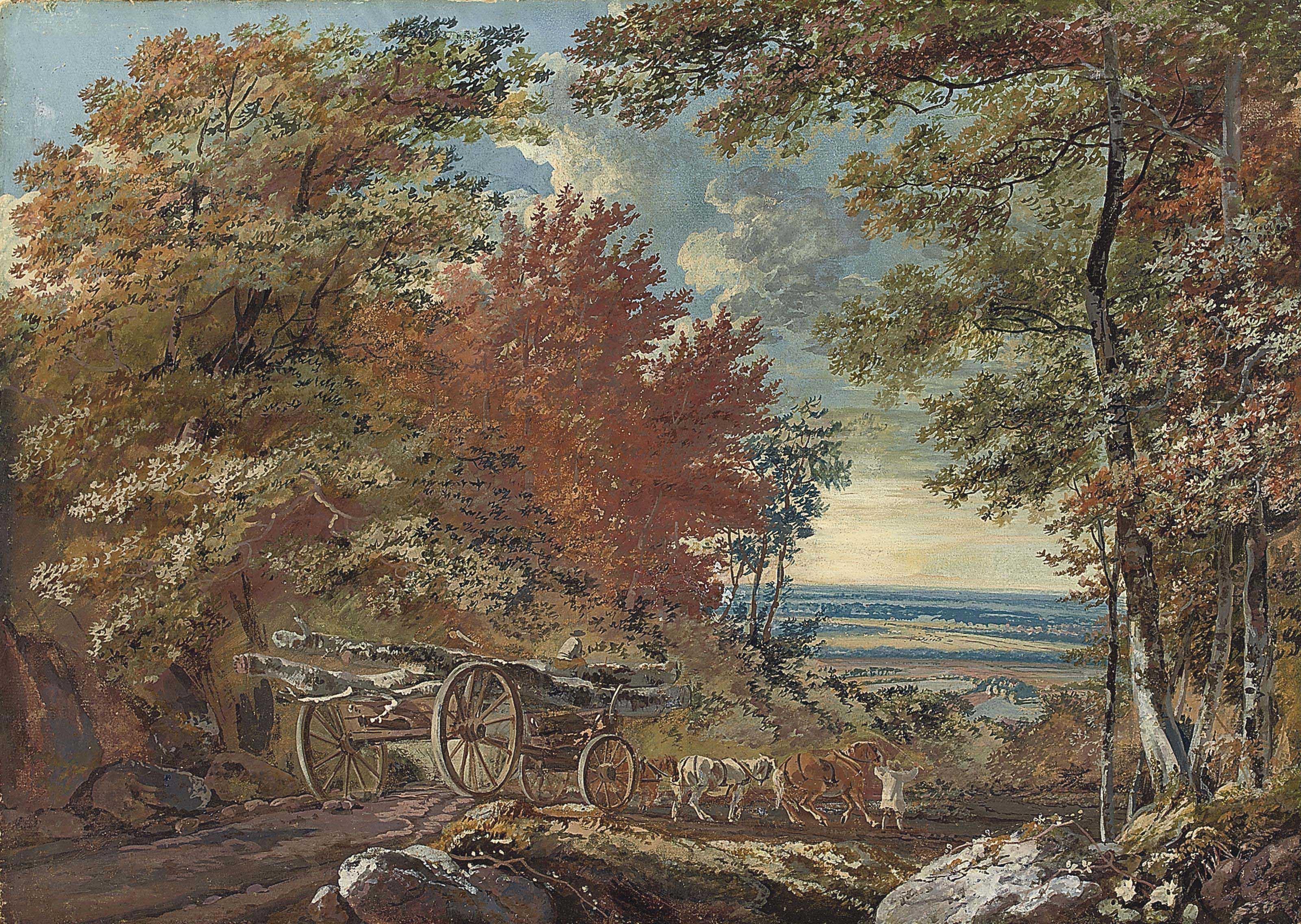 George Barret, Sen., R.A. - The timber wagon