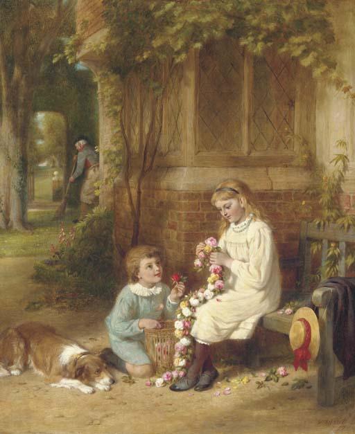 George Bernard O\'Neill - Making A Rose Garland