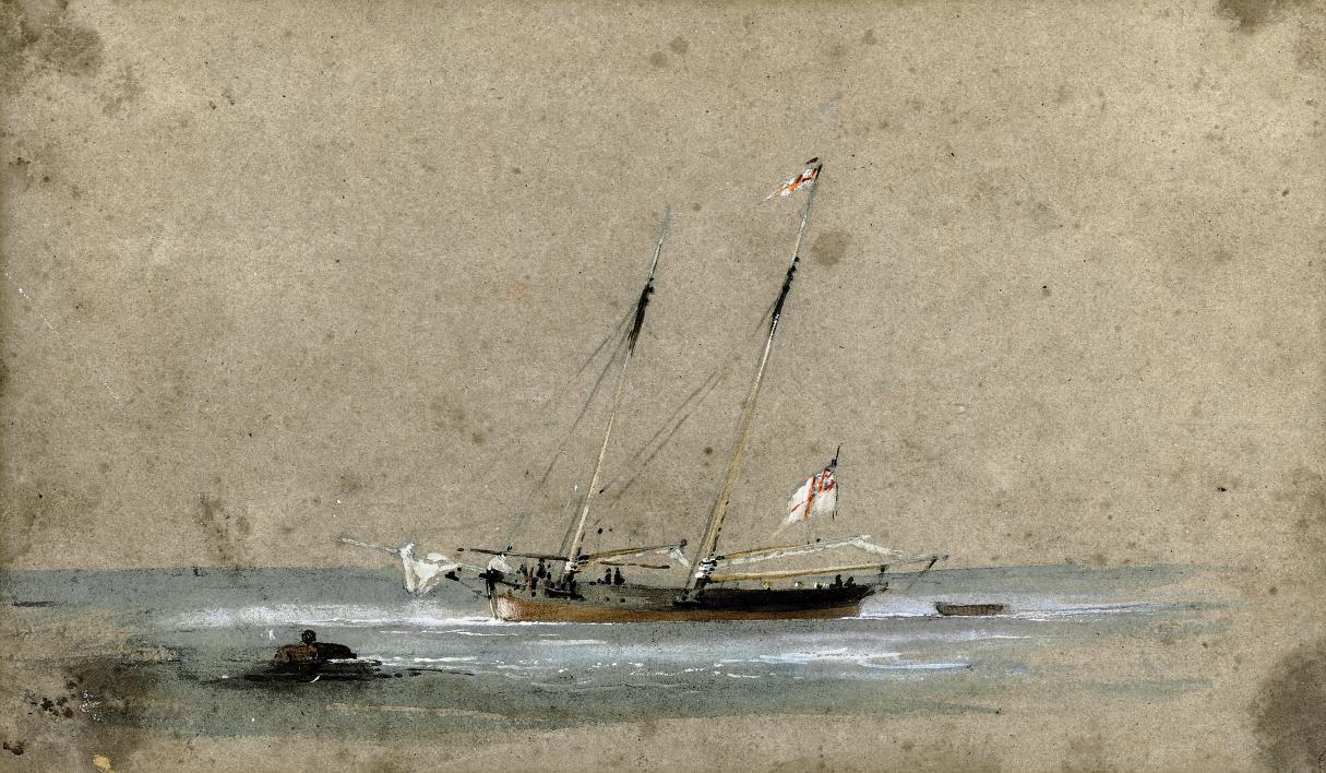 George Bryant Campion, N.W.S. - Cricket match in Salara, Italy (illustrated); and A R.Y.S. yacht at anchor