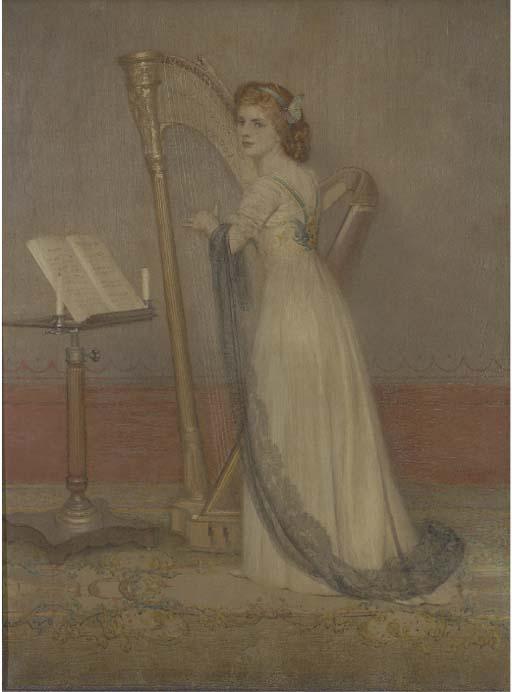 George Carline - Hilda playing the harp