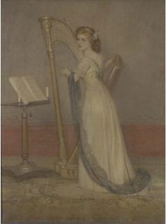 George Carline - Hilda playing the harp