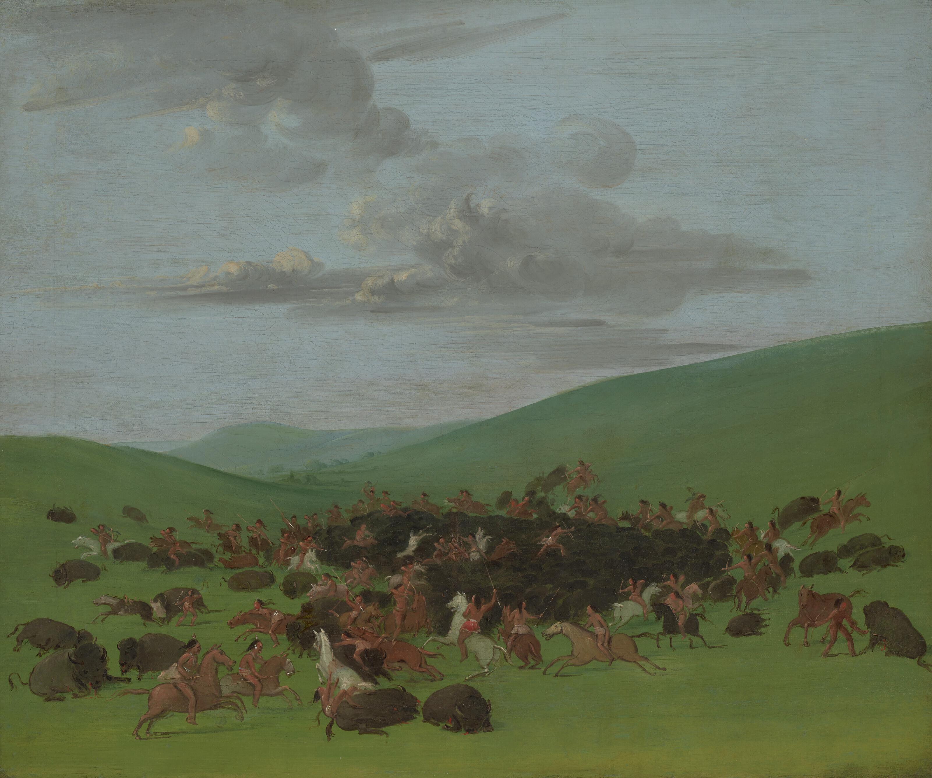 George Catlin - Buffalo Chase, A Surround by the Hidatsa