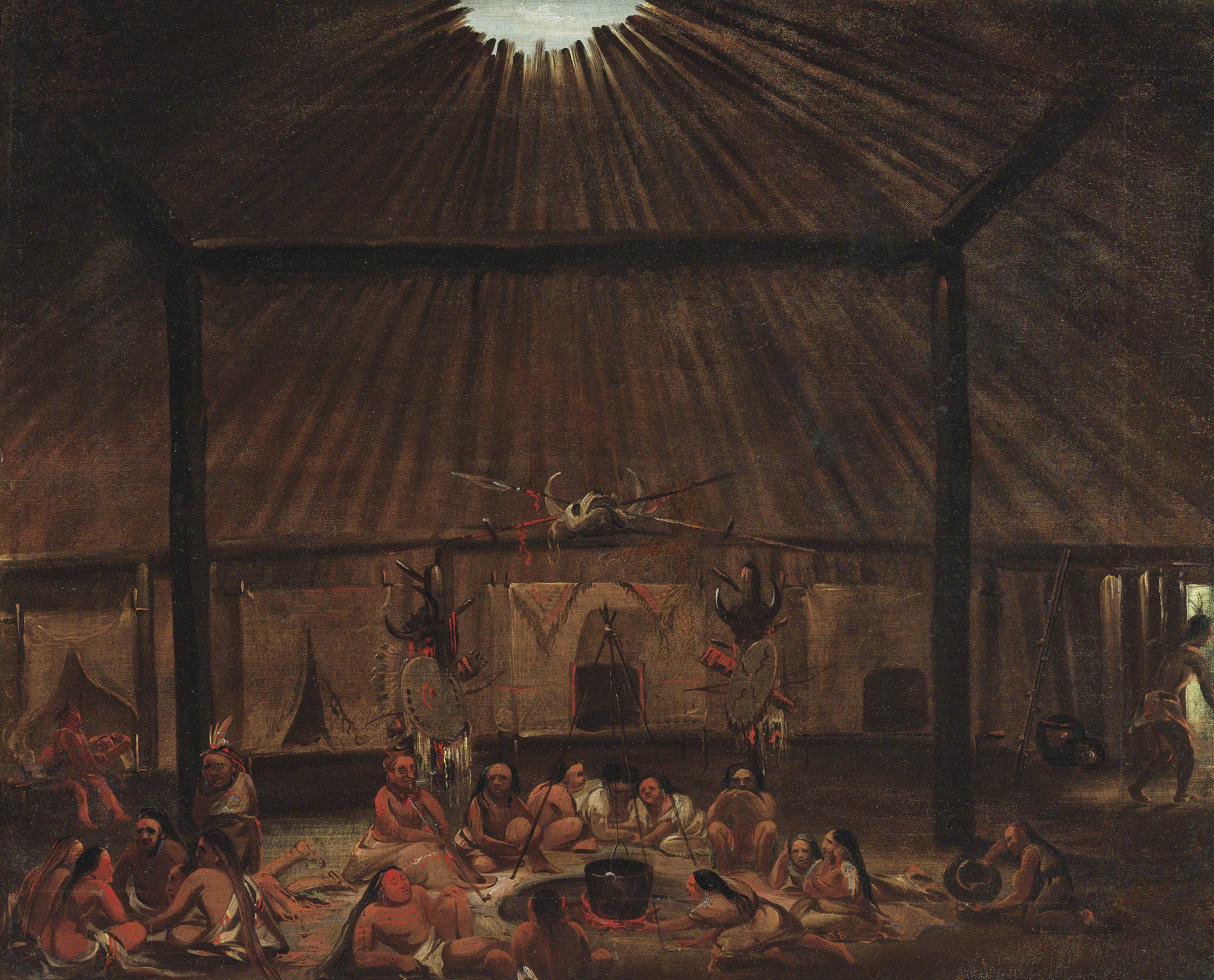 George Catlin - Interior Of A Mandan Lodge