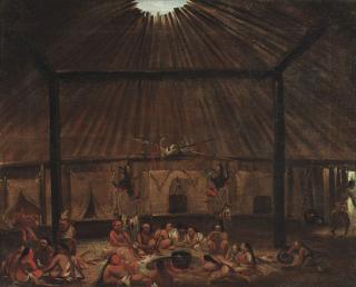 George Catlin - Interior Of A Mandan Lodge