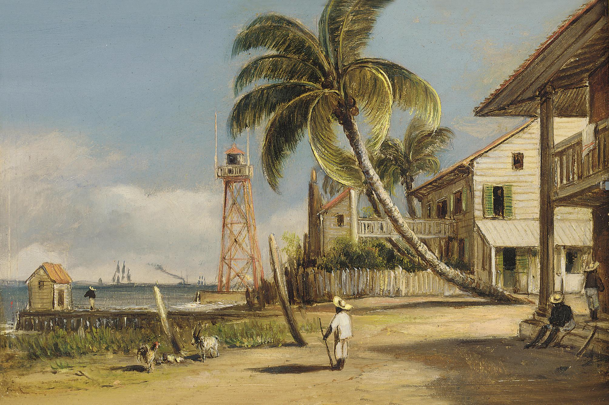 George Chambers Jnr. - The Governor\'s Residence and Lighthouseoverlooking Cristobal Harbour, Colon, Panama, 1865