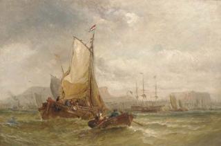 George Chambers, Jun. - Congested coastal waters with a Dutch barge making ready to enter a busy harbour