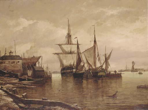 George Chambers, Jun. - Shipping at anchor off the boatyard