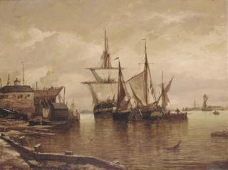 George Chambers, Jun. - Shipping at anchor off the boatyard
