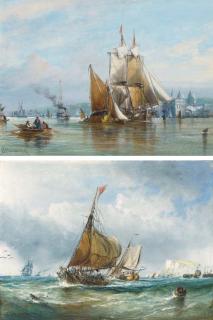 George Chambers, Jun. - Shipping On The Thames At Greenwich; And Barges And Other Shipping In The Channel Off Dover