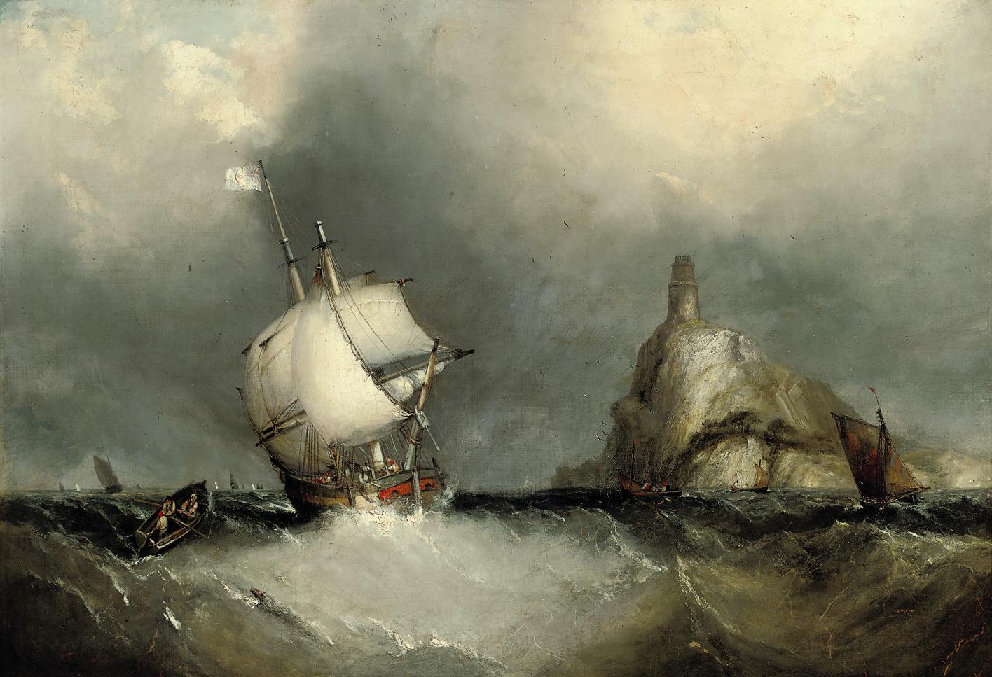 George Chambers, Sen. - Shipping inshore and running past the South Stack lighthouse