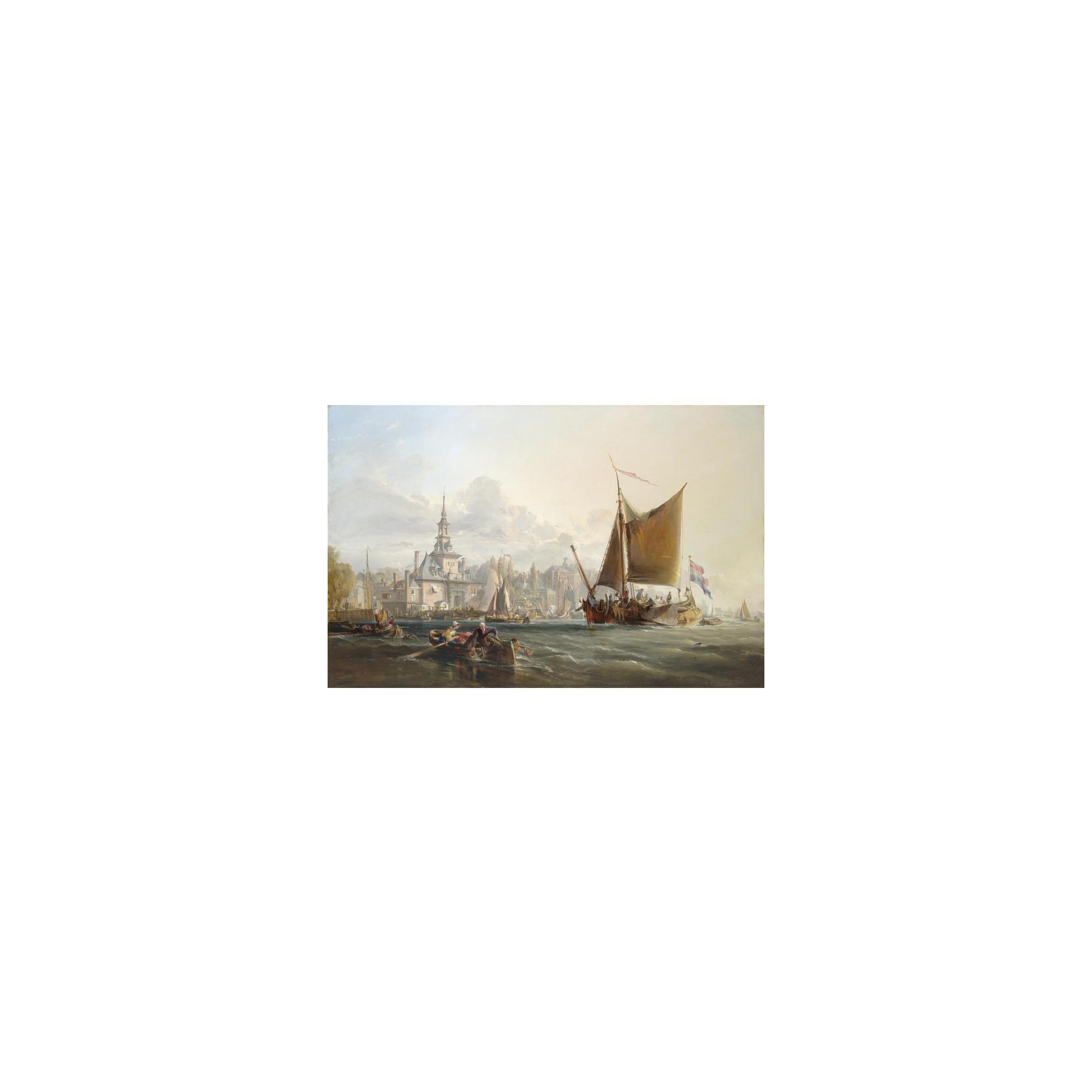 George Chambers Snr. - Dutch Vessels Leaving Harbour - Rotterdam In The Distance 