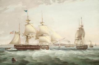 George Chambers, Snr. - The merchant barque Crown in two positions and paddle steamers off Folkestone