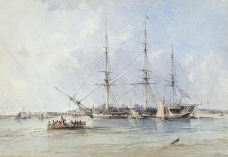 George Chambers - The Blackwall frigate Seringapatam at anchor off Tilbury Fort