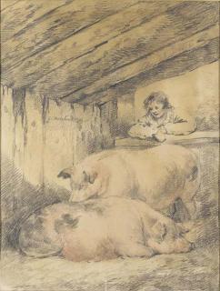 George Charles Morland - Pigs in a sty