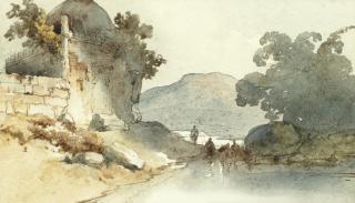 George Chinnery RHA - Figures By A Riverside Tomb, Bengal