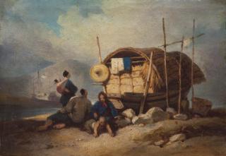 George Chinnery - A Chinese family with their sampan on the banks of the Pearl river