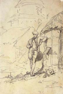 George Chinnery - A Composite Study of A Ruined Tower And Domed Building (Recto) (Illustrated); And Two Studies of Boats (Verso); Study of A Temple; And Study of An Indian Man (Recto) And Study of Cows And Building In A Landscape Beyond (Verso)