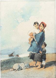 George Chinnery - A Mother And Two Children Accompanied By A Hound, Macau
