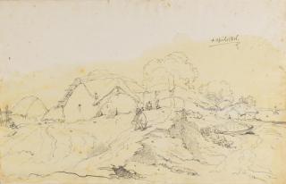 George Chinnery - A study of Indian dwellings and figures