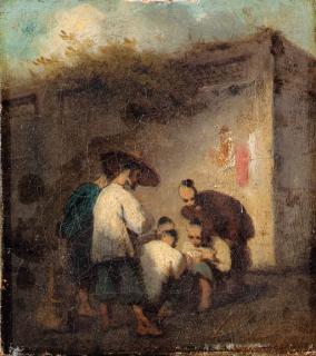 George Chinnery - Chinese at cards by a wall