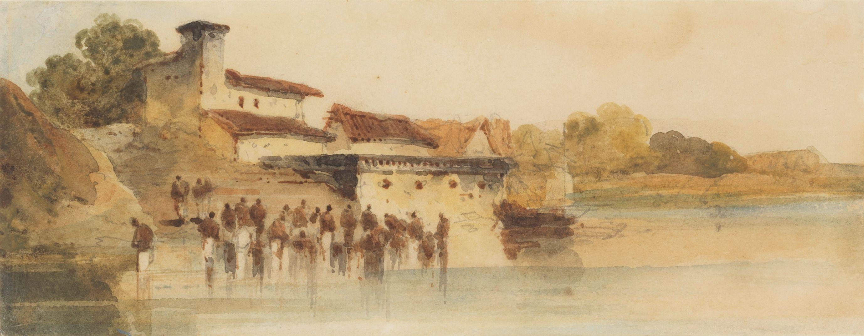 George Chinnery - Figures bathing at the water\'s edge, Bengal