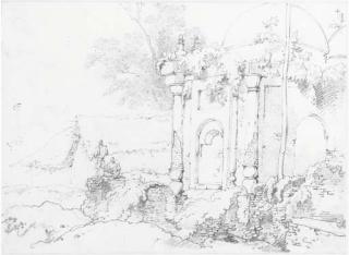 George Chinnery - Figures by ruins of a tomb, Bengal