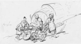 George Chinnery - Oriental Figures Before A Cart