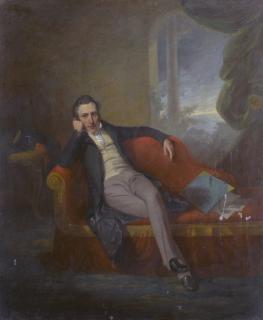 George Chinnery - Portrait Of A Gentleman, Seated On A Chaise-Longue, A Landscape Beyond