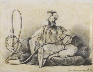 George Chinnery - Portrait of James Silk Buckingham (1786-1855), in Turkish dress, smoking a hookah