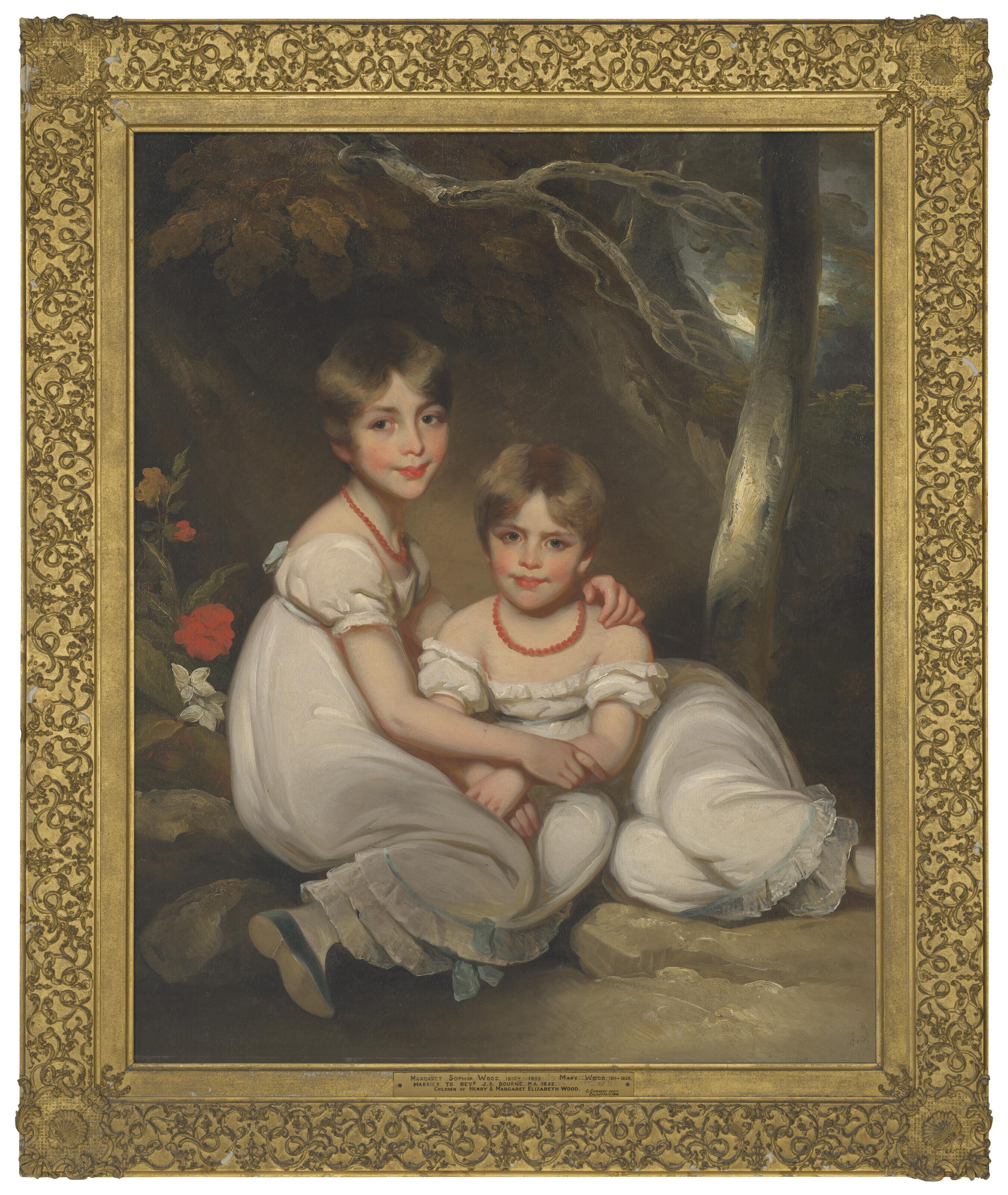 George Chinnery - Portrait of Margaret Wood (1810-1899) and her sister Mary (1811-1858), full-length, seated in a landscape