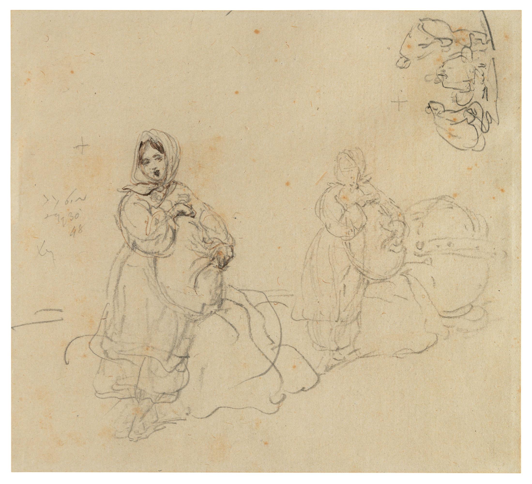 George Chinnery - Sketches Of A Tanka Boat Girl And Chinese Figures