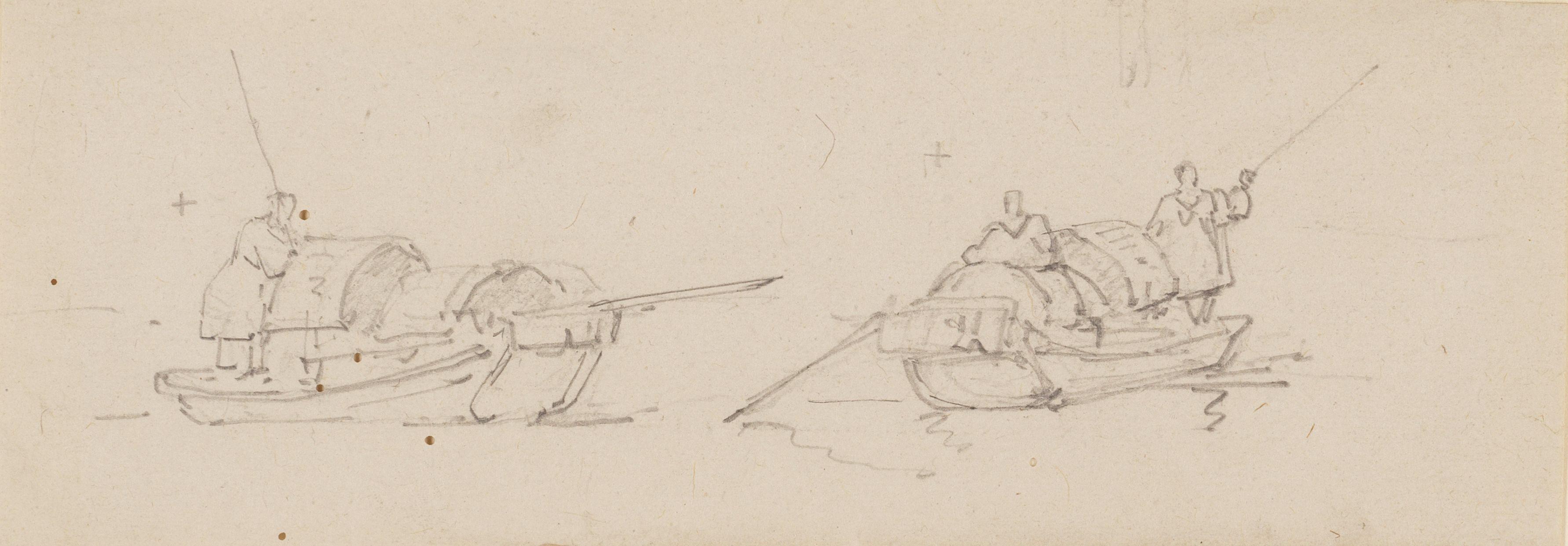 George Chinnery - Studies of figures in Tanka boats.