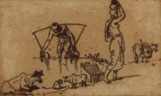 George Chinnery - Studies of water bearers and cows, India