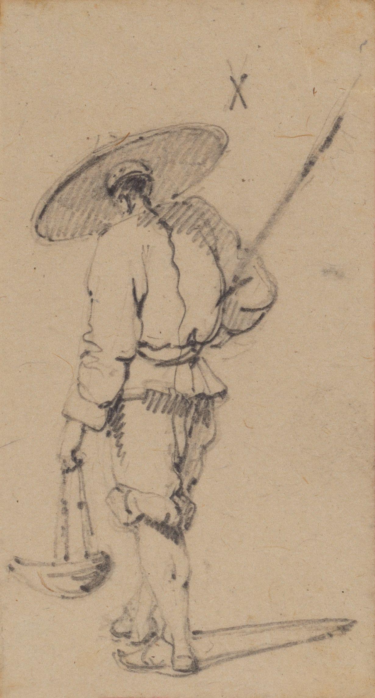 George Chinnery - Study of a Chinese man holding a basket