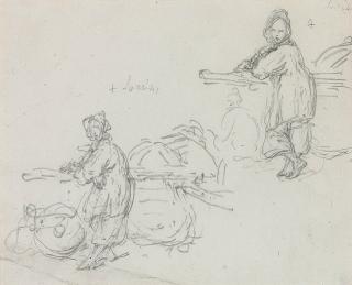 George Chinnery - Study of a tanka girl; and A sheet of studies of junks