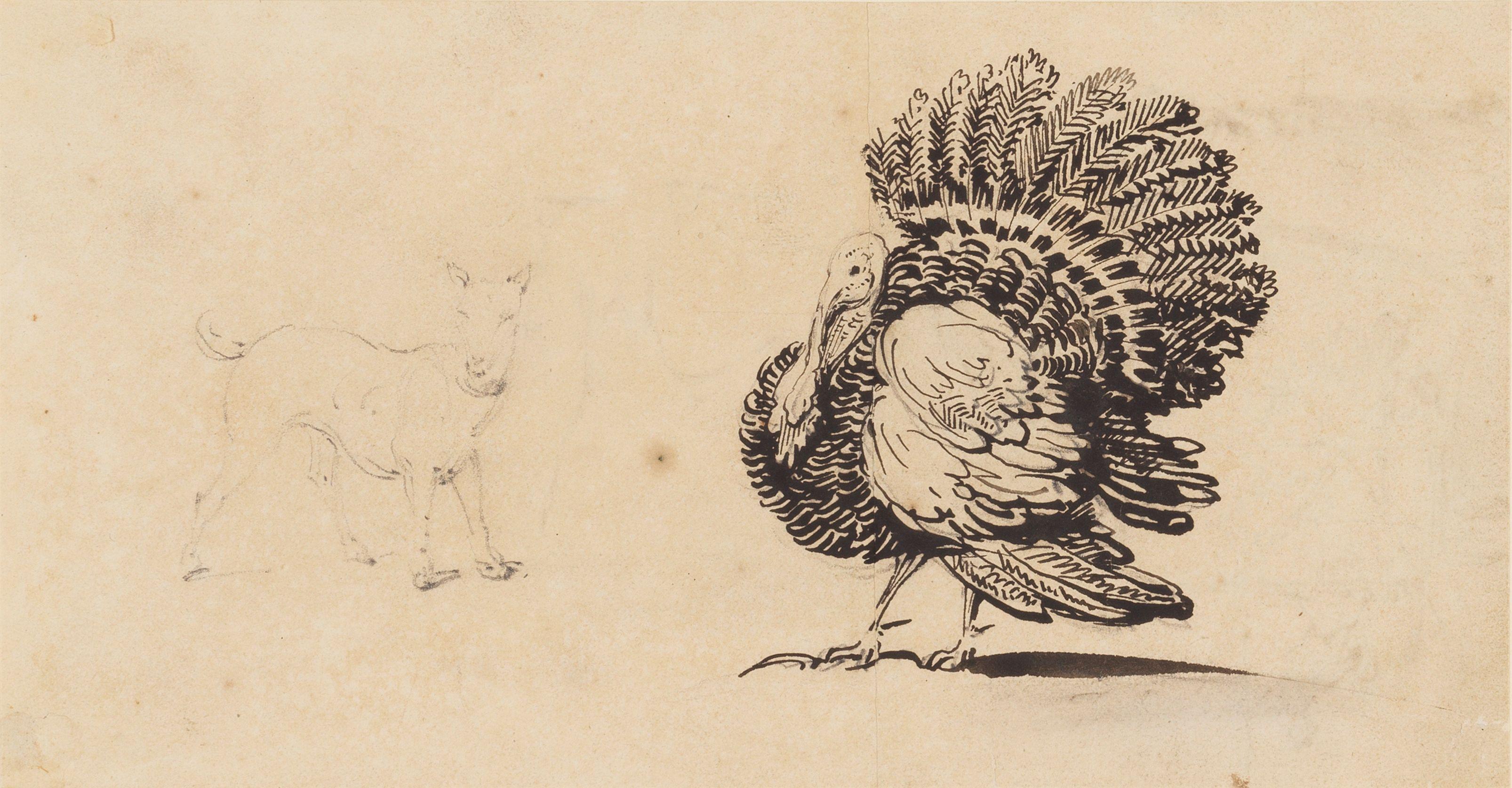 George Chinnery - Study of a turkey and a dog