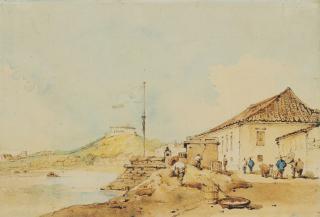 George Chinnery - The Praya Grande, Macao, from the north, looking over Fort S. Pedro, Nossa Senhora da Penha beyond