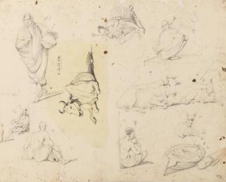 George Chinnery - Various studies of Indian figures and cows