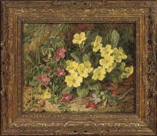 George Clare - Primroses on a mossy bank