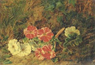 George Clare - Primulas on a mossy bank
