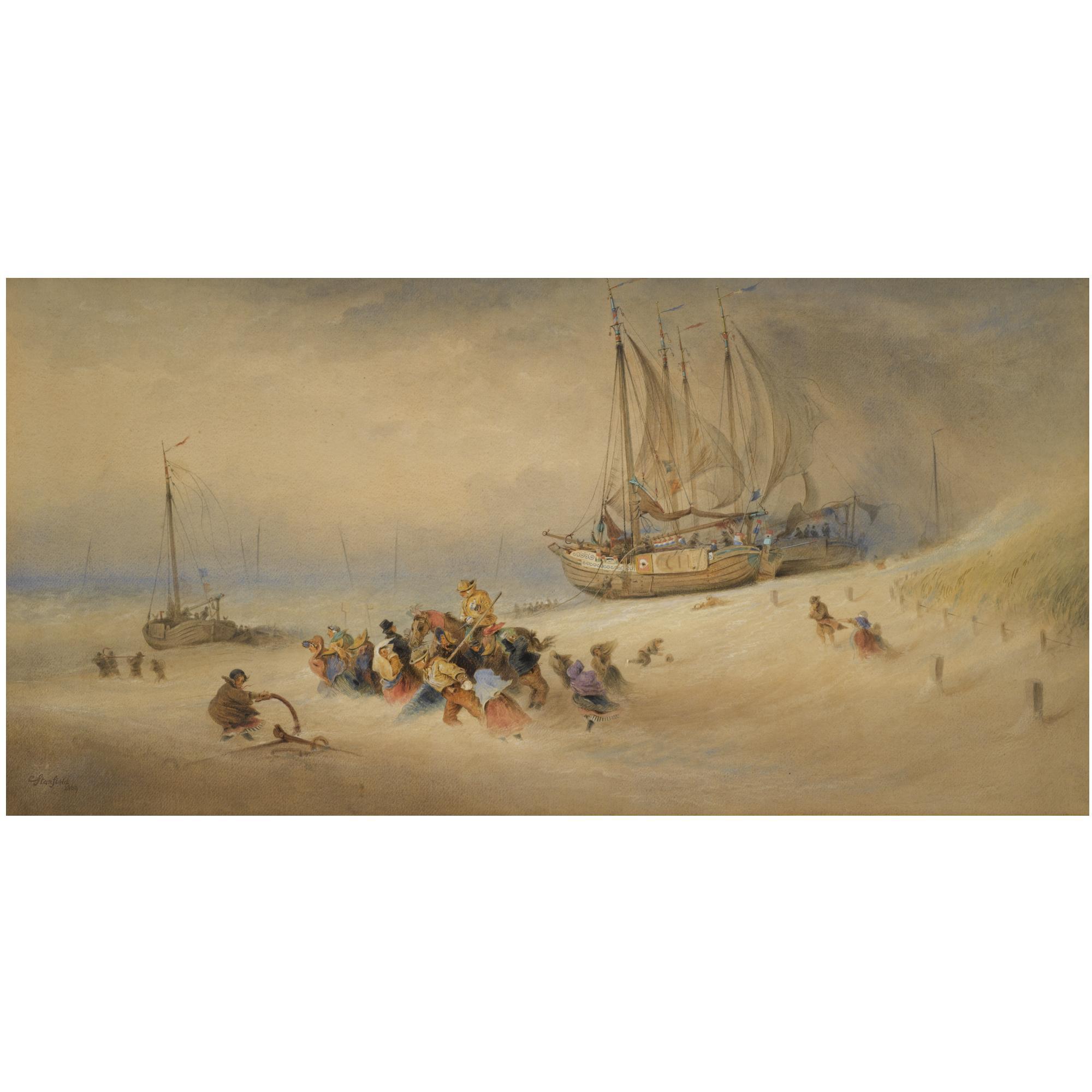 George Clarkson Stanfield - Storm On The Beach, Scheveningen