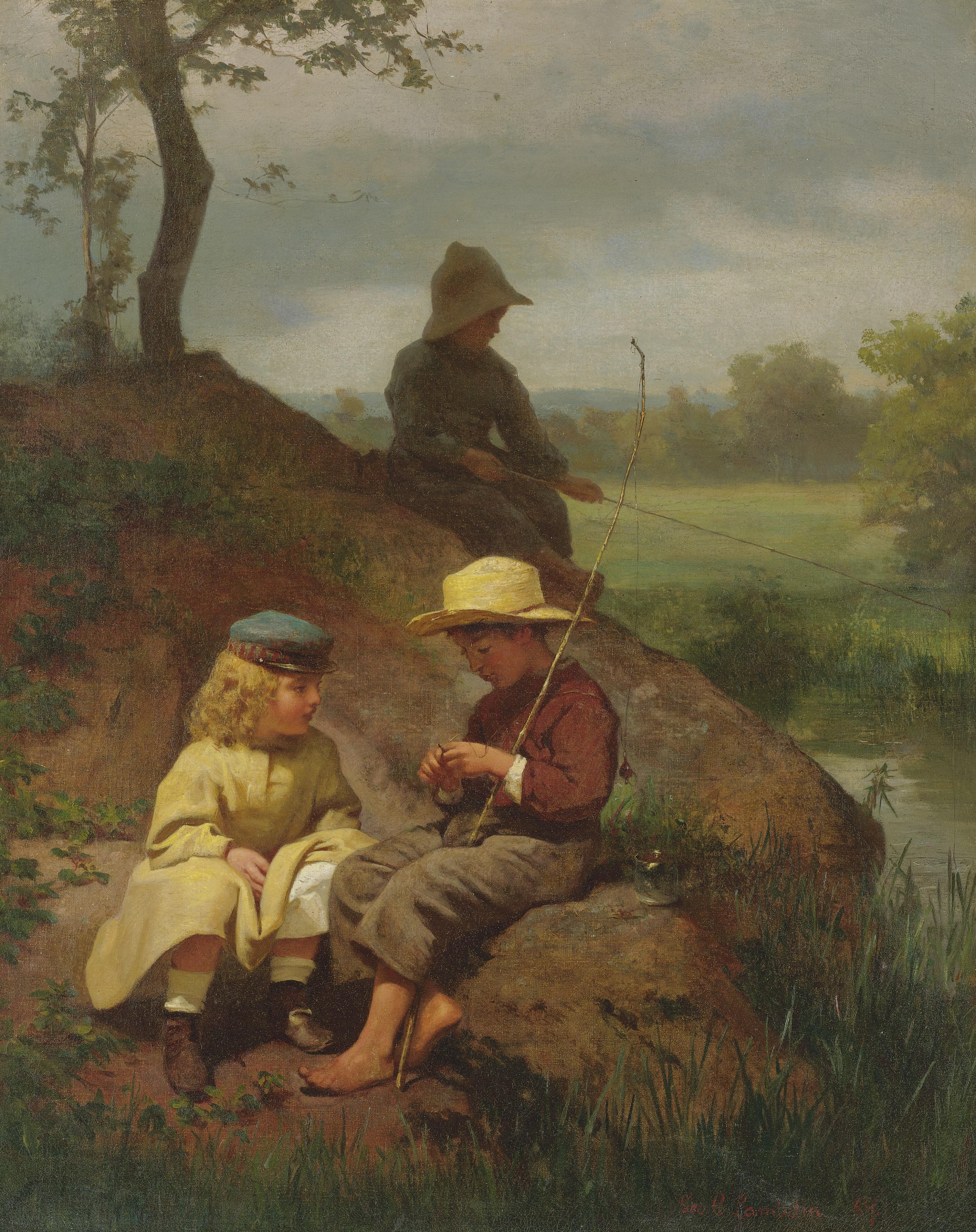 George Cochran Lambdin - The Biddle Children Fishing On The Schuylkill