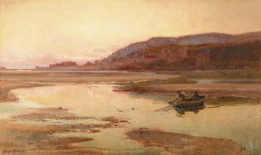 George Cockram - Fishermen bringing in the catch at sunset
