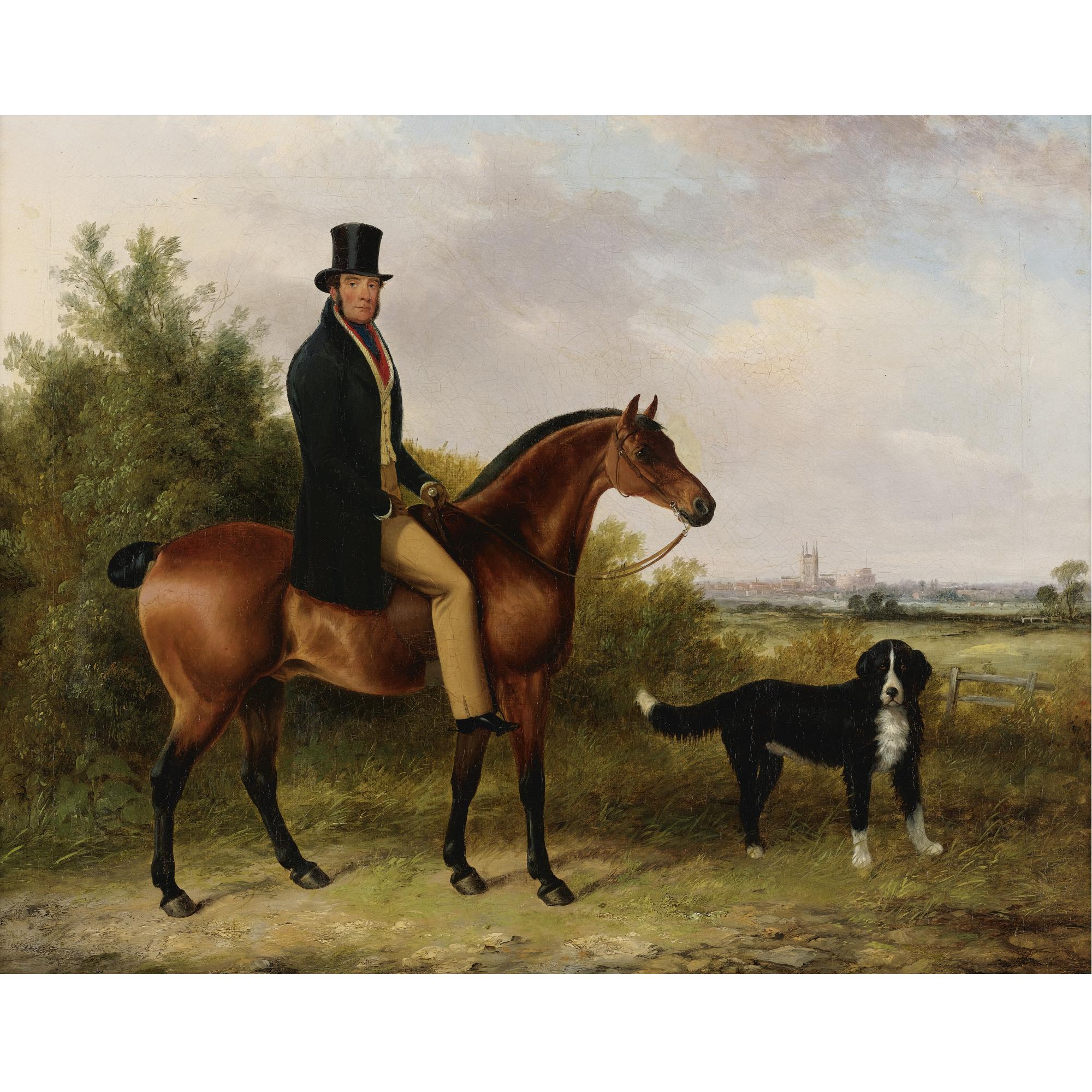George Cole - British John Peale On His Favorite Hunter And A Dog