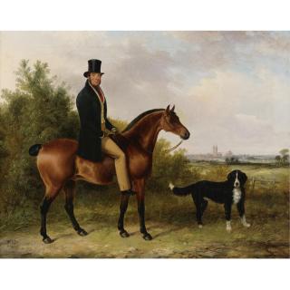 George Cole - British John Peale On His Favorite Hunter And A Dog